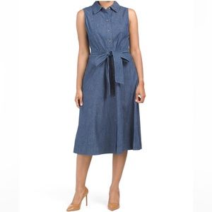 🎉LAST PIECE 🎉ANNE KLEIN Diane Stretch Denim Midi Shirt Dress